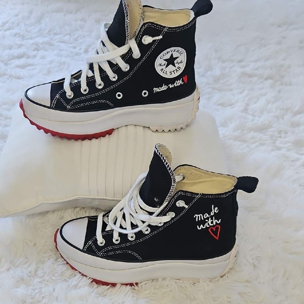 Converse Women's Black and Red High-Top Platform Sneakers